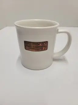 Starbucks 2010 Coffee Mug Cream White with Copper Plate Badge Logo 16 Oz Cup
