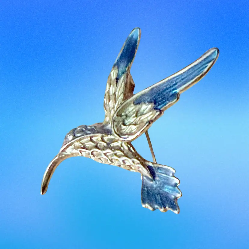 Vintage Enamel Hummingbird Goldtone Brooch **UV Glow**