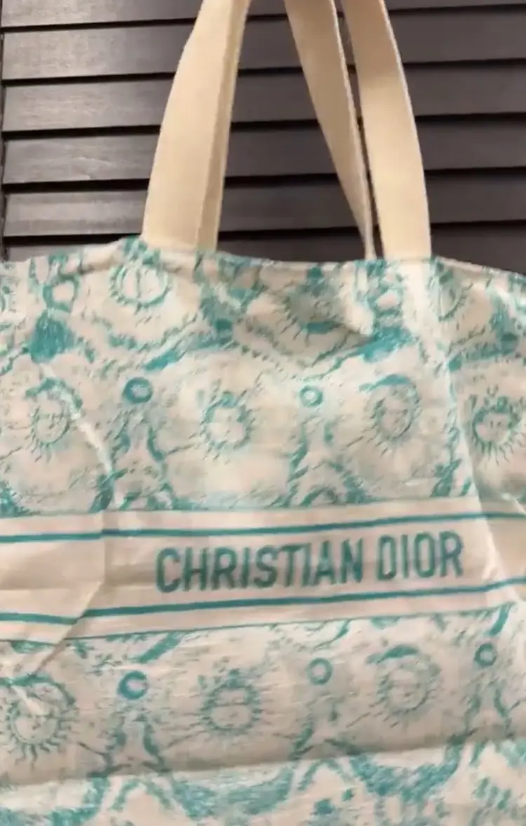 Dior Large Canvas Teal Tote Bag