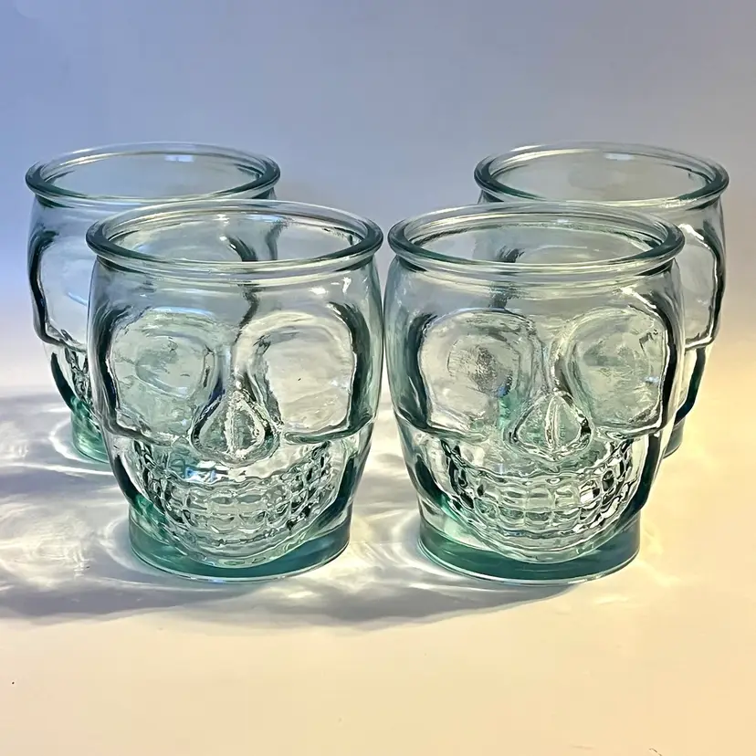 San Miguel Skull Tumbler Set of 4 Authentic 100% Recycled Glass SPAIN 400cc Goth