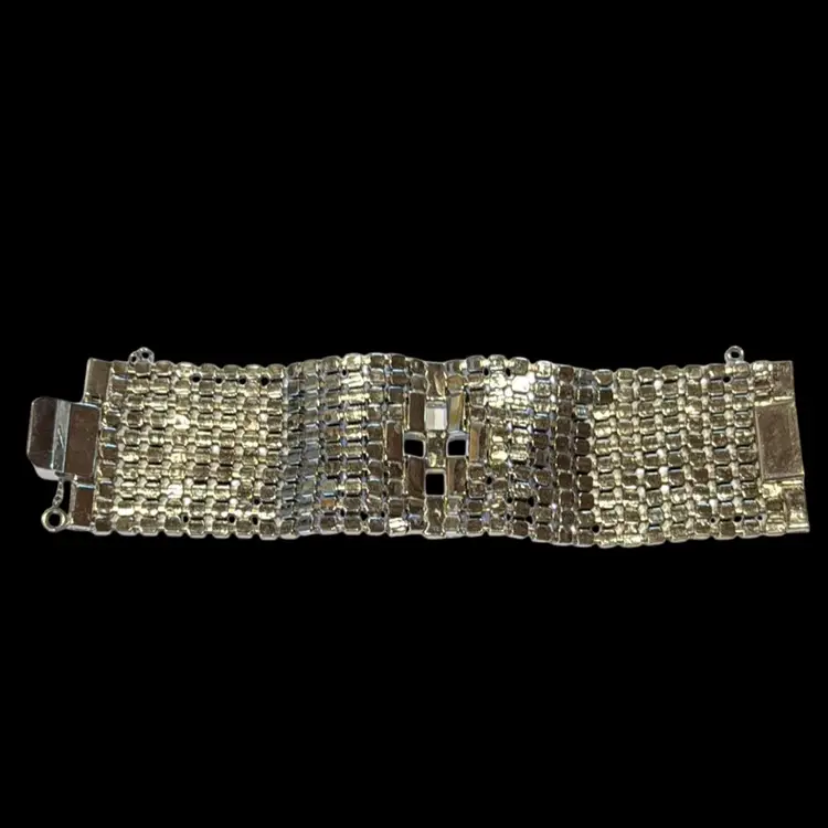 Absolutely Stunning Sparkler - 1950s Vintage Silvertone Rhinestone Statement  Bracelet Baguettes, Square & Round Cut 7”X2”