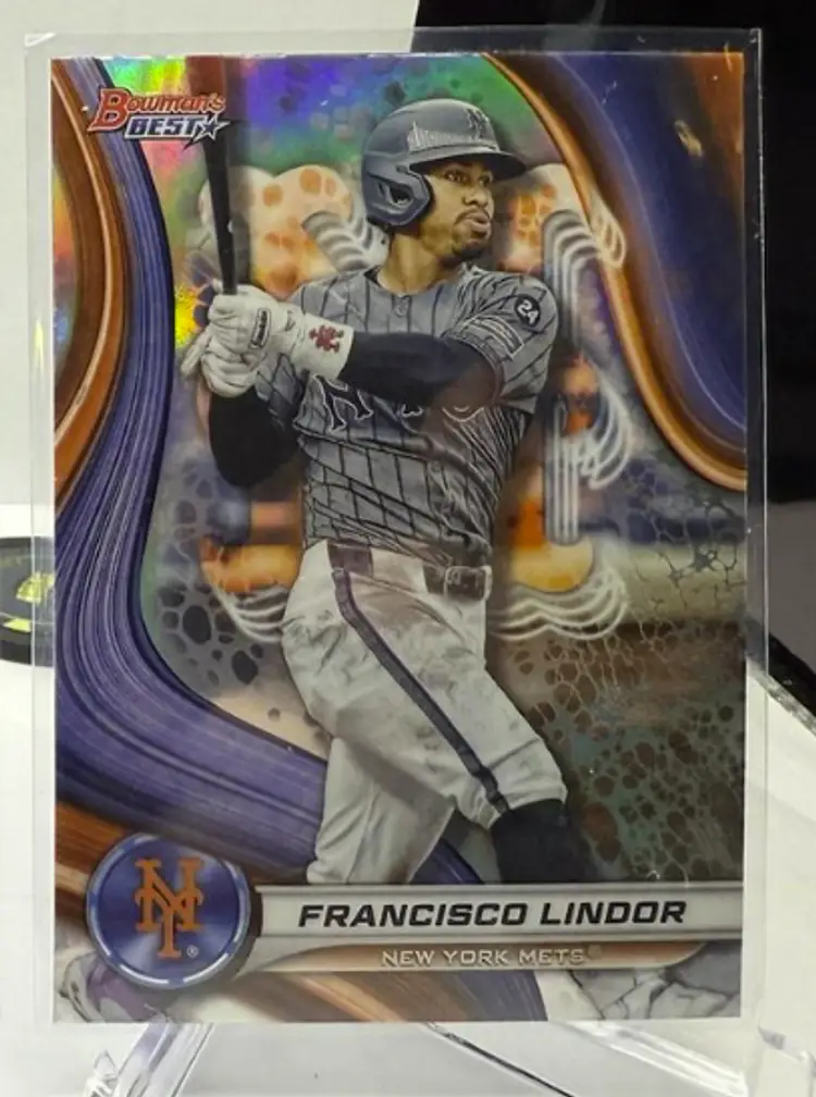 Francisco Lindor New York Mets 3 Card Baseball Lot - 2025 Topps Chrome Silver Pack Mojo #T90C-11 - 2024 Bowman's Best Refractor #42 - 2025 Topps Grapefruit League #TG-11