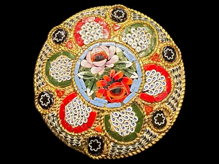 Micro Mosaic Floral Brooch 1.75”