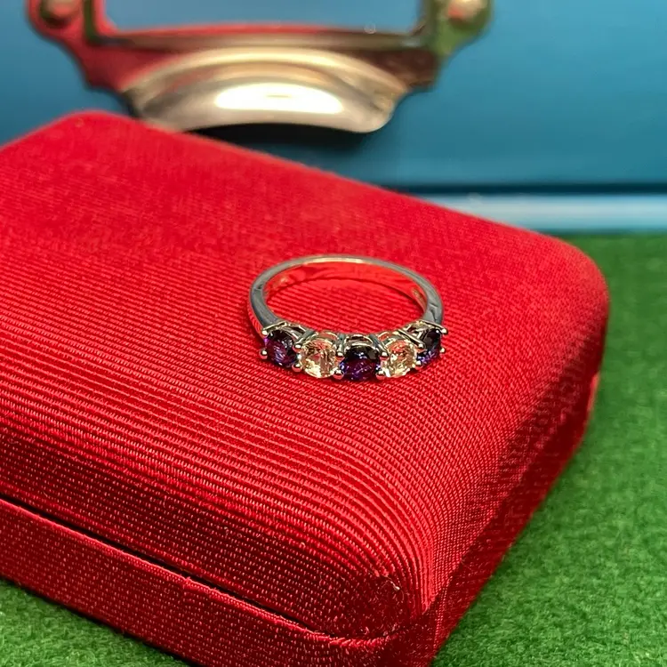 Cobalt Blue & Clear Stone Sterling 925 Silver Ring Marked JH