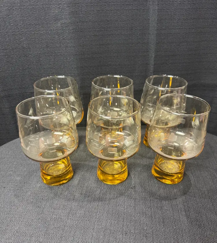 Set of 6 Vintage Amber Libbey Beer Glasses