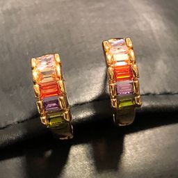 Swarovski Gold-Tone Rainbow Stone Hoop Huggie Earrings