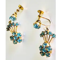 Vintage MCM Gold Tone Swedge Aqua Screw Back Dangle Earrings