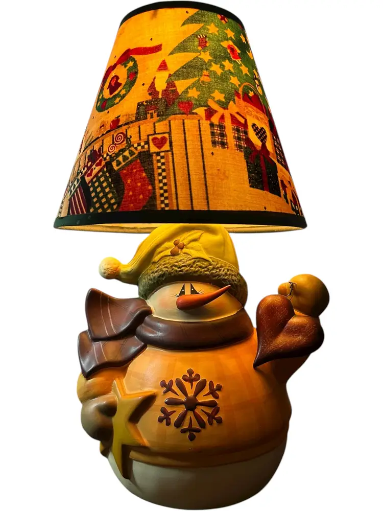 VTG Snowman Lamp W/Shade By Angela Anderson Mountain Winter Christmas