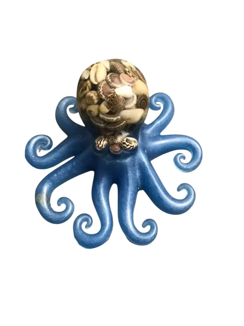 Handmade Seashell Resin Octopus With Blue Tentacles Figurine