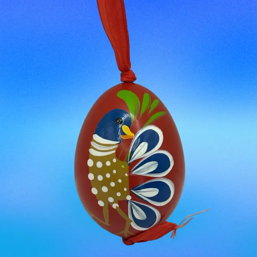 Hanging Hand Painted Decorative Egg with Bird And Floral Design Approx 2 1/4”