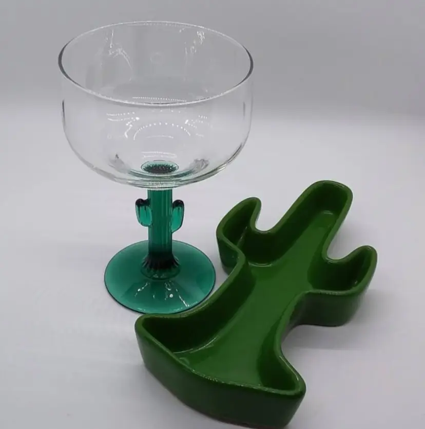 Cactus-Themed Margarita Glass and Dish Set