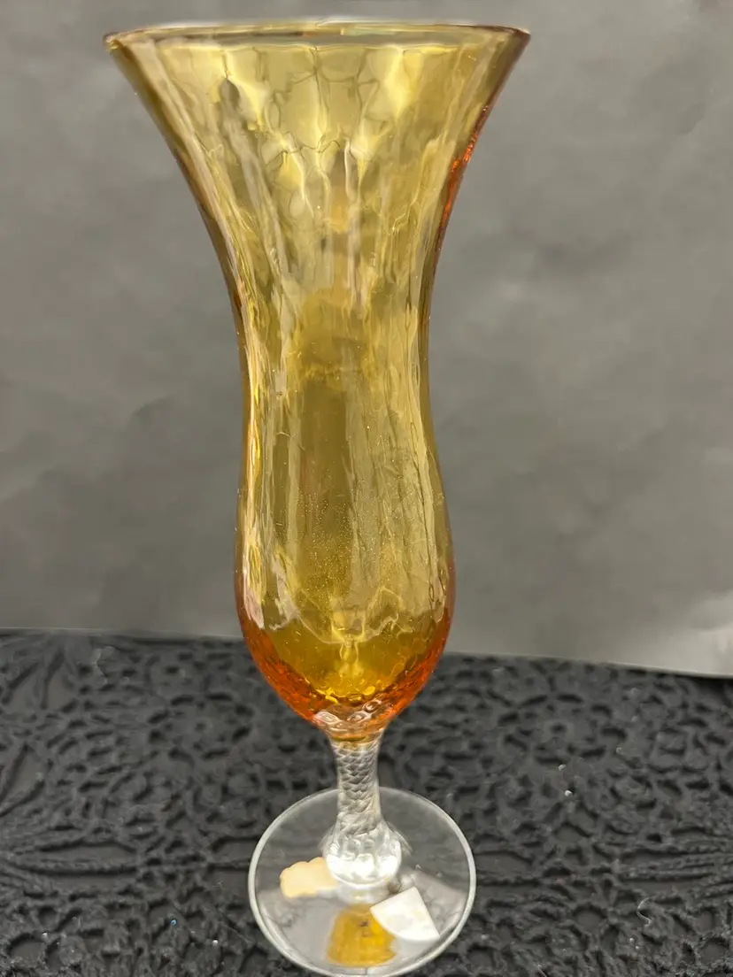 Norleans Amber Vase w/ Clear Swirled Stem and Base. Is Elegant Looking