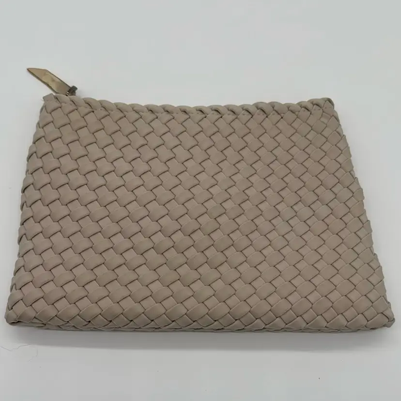 Handbag Clutch Makeup Bag by Luxury Designer Neghedi Woven Pattern Cashmere Color Durable Water Resistant  Lined 10”W (Bottega Vibes!) NOTE: The Last 2 Photos Are NOT the Item, They Are Included To Show You The Brand!