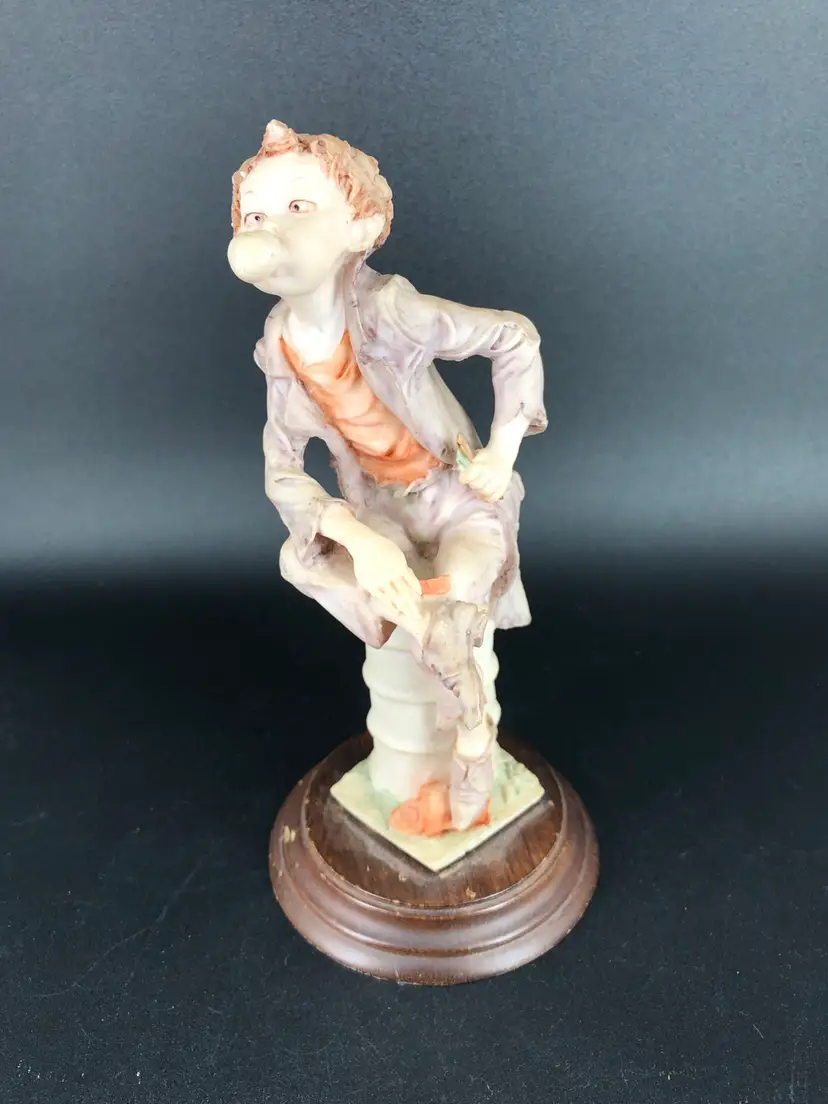 Vintage Pucci Arnart Little Boy w/ Gum Resin Figurine Statue w/ Wood Base