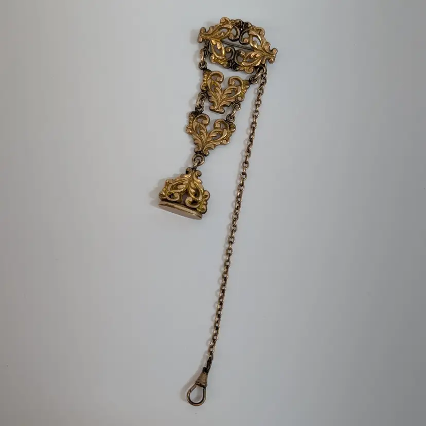 Antique Victorian Ornate Vest Pocket Watch Brooch Chain Clip Seal Fob No Monogram