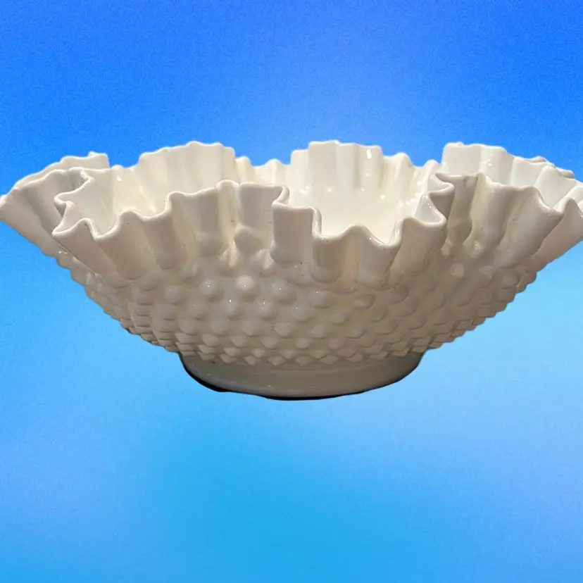 Fenton Milkglass Hobnail Ruffled Bowl