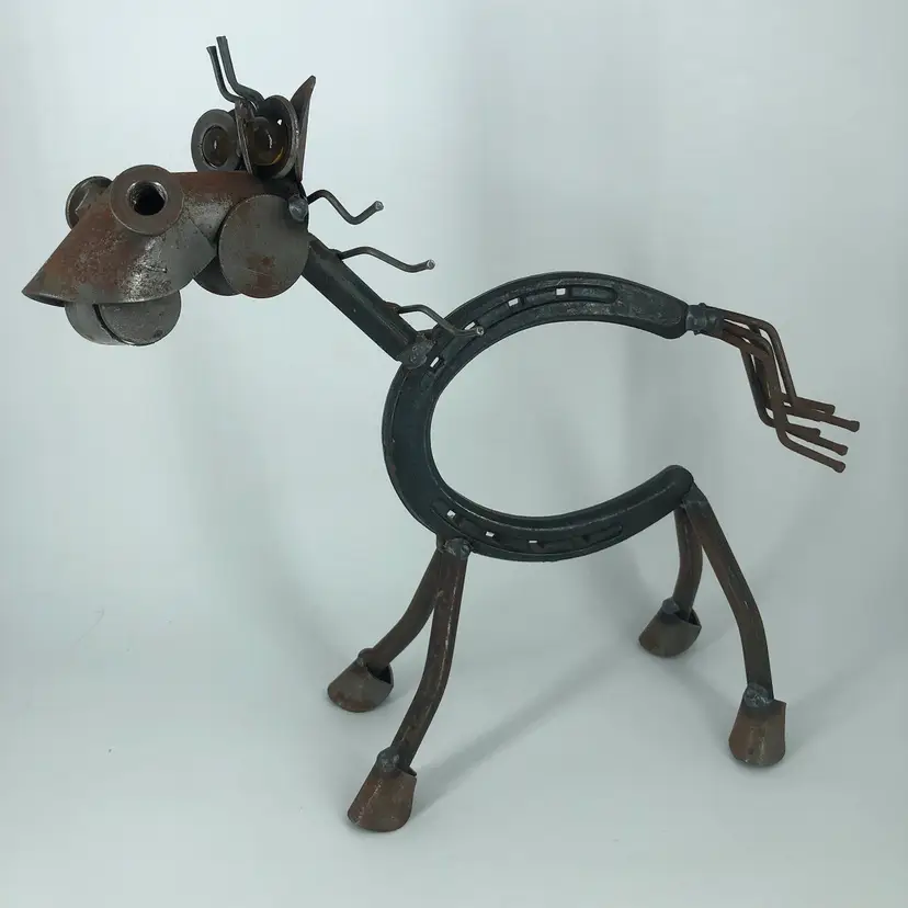 Hand-Crafted Metal Upcycled Art Horseshoe Horse Figurine