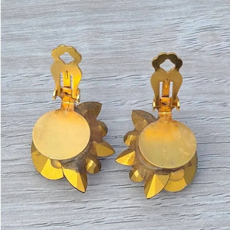 Wendy Gell Clear Round Purple Pink Rhinestones Clip on Earrings 80's