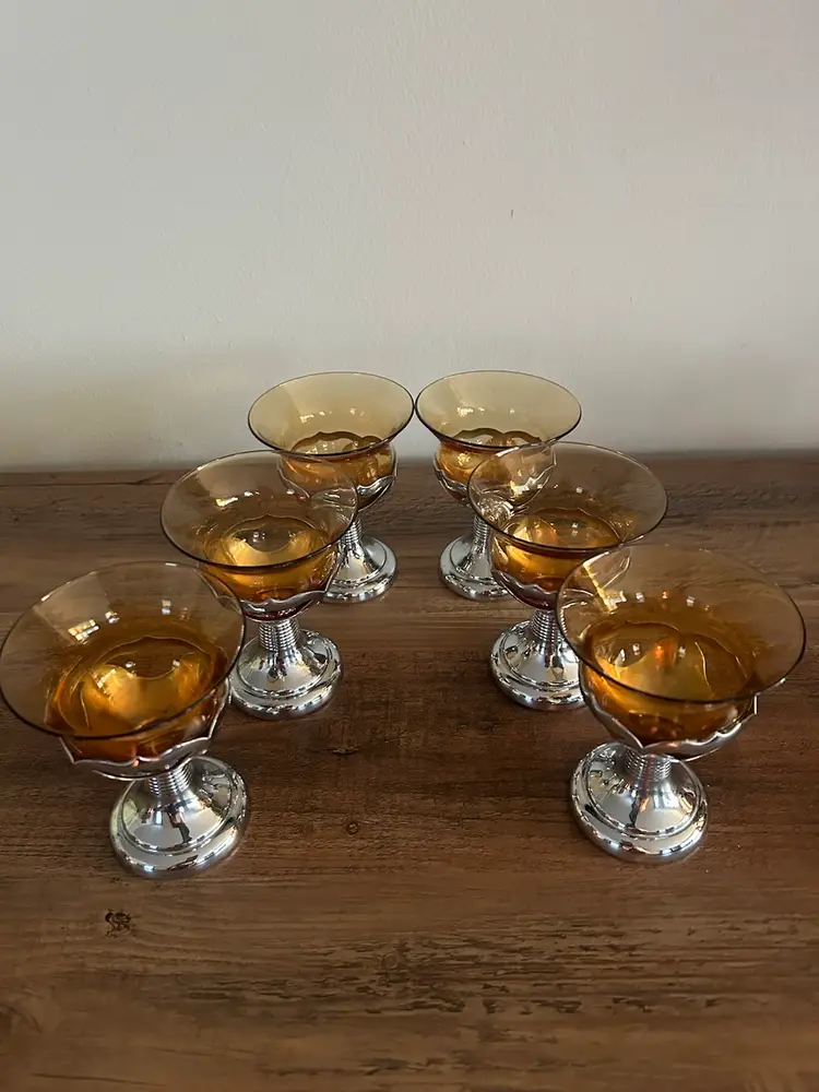 Art Deco Farber Bros.  (Krome Kraft) Amber Glass Cordials (set 6)