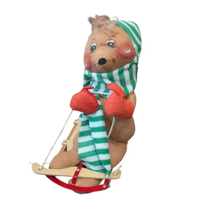 Vintage Annalee Sled Riding Christmas Bear with Scarf 10" 1984 1985