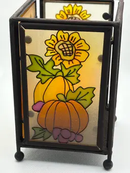 🍂 Autumn Stained Glass-Style Candle Holder – Sunflower & Pumpkin Design 🍂