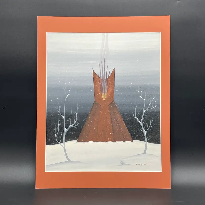 Robert Redbird 1967 Original Painting Native American Artwork Teepee Winter