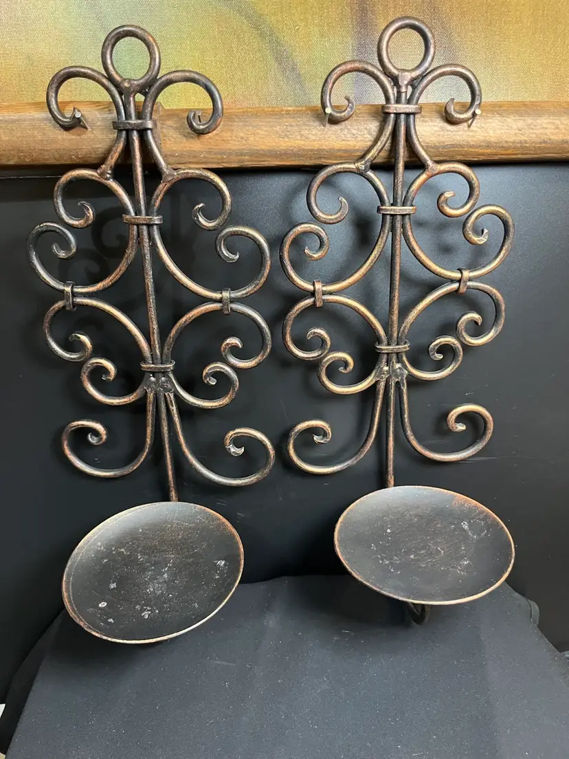 Pair of Metal Black & Copper Tone Sconces-Would be Gorgeous to Display Orbs or Paper Weights!-Lot 49