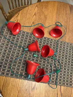 Vintage Lot of 7 Red Hard Plastic Bells Christmas Light Cover  Gilbert Lights
