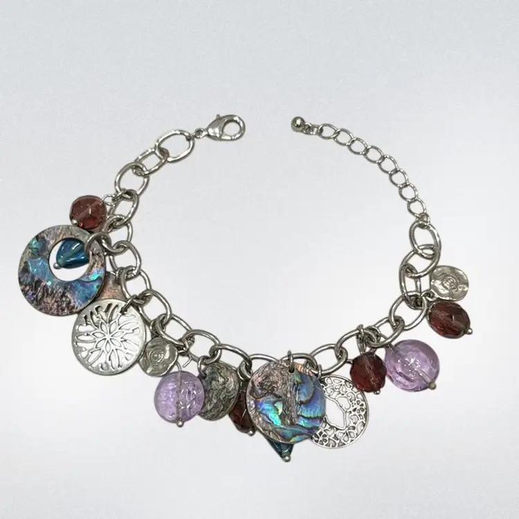Lia Sophia "Neptune/Windsong" Genuine Abalone w/Glass Beads Charm Bracelet, 9”