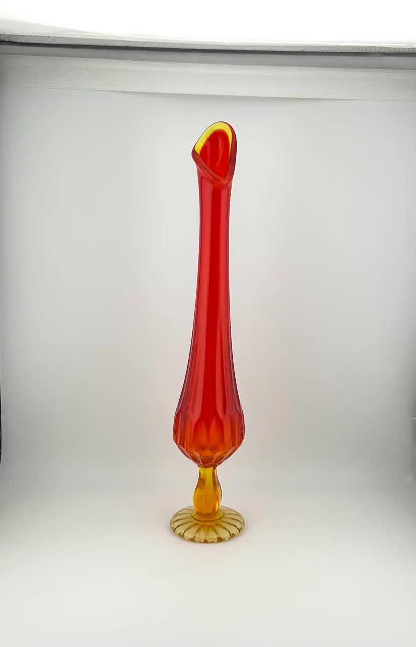Vintage Fenton Amberina 12.75” Thumbprint Stretch Glass Bud Vase