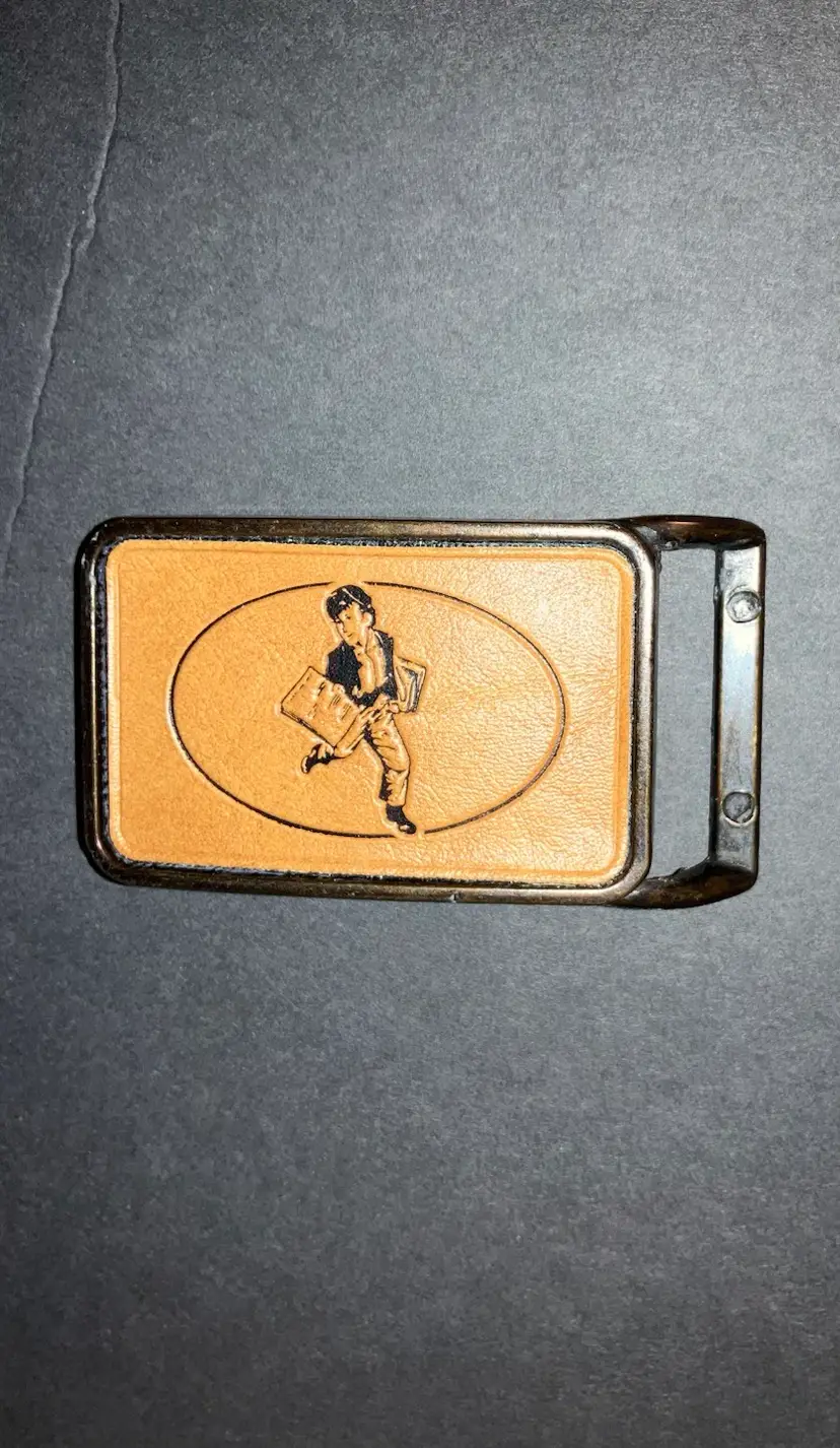 “Old Newsboy Days” Leather & Brass Belt Buckle popular Fundraiser 1970s Rochester, NY