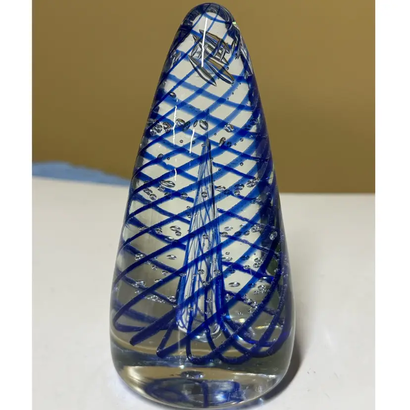 Paperweight Blue Spiral BEAUTIFUL STUDIO ART GLASS HAND BLOWN TEARDROP 5.75”