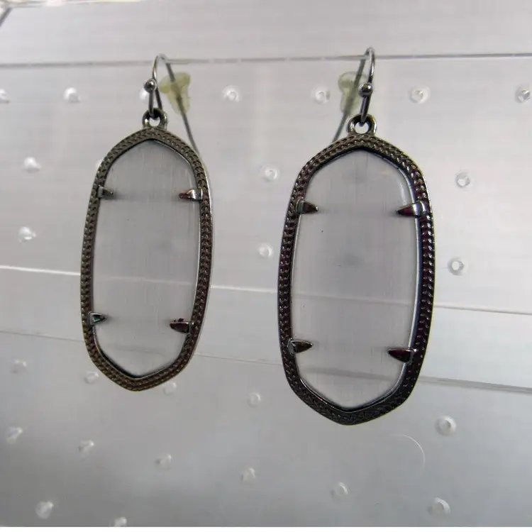 Victorian style silver slate glass cat's eye drop earrings