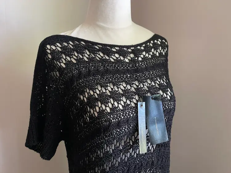 BCBG MaxAzria Black Crochet Cover Up Dress Fringe NWT Sexy Western Festival Goth