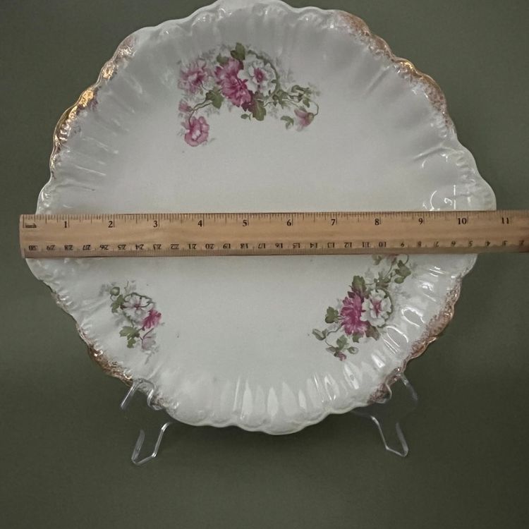 Vintage Dresden China  Serving Plate Pink Flowers 10"  Gold On The Edge