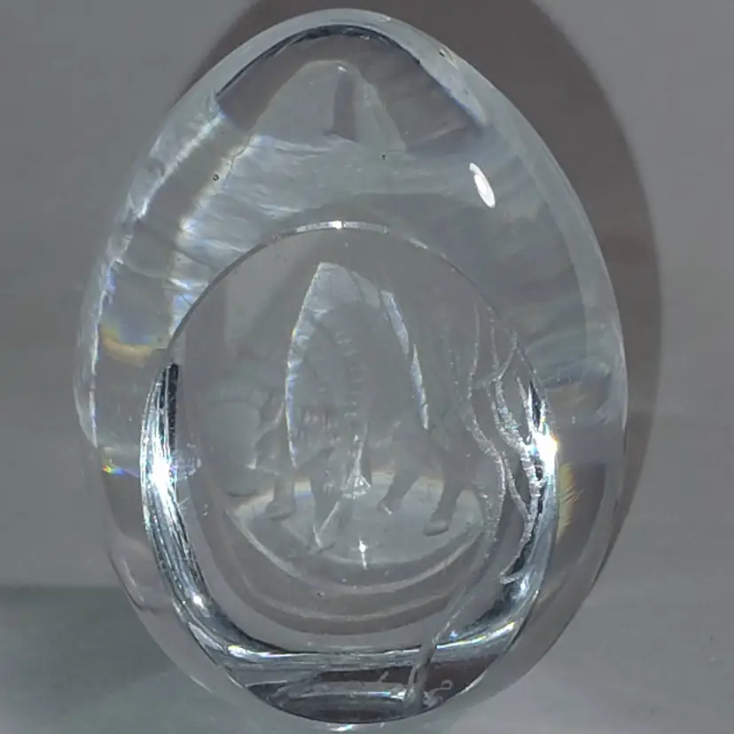 Vintage Lead Crystal Bull Paperweight by Ekenas, Artist Signed
