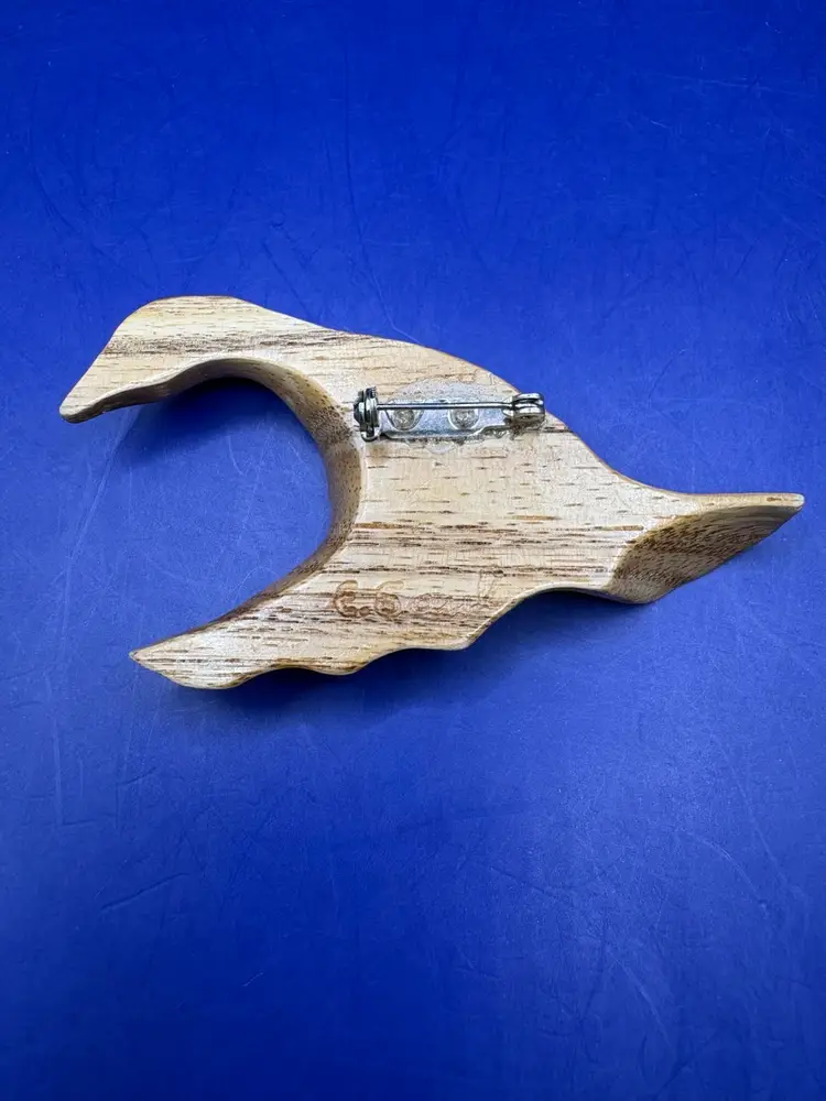 Wood Goose Duck Brooch Signed