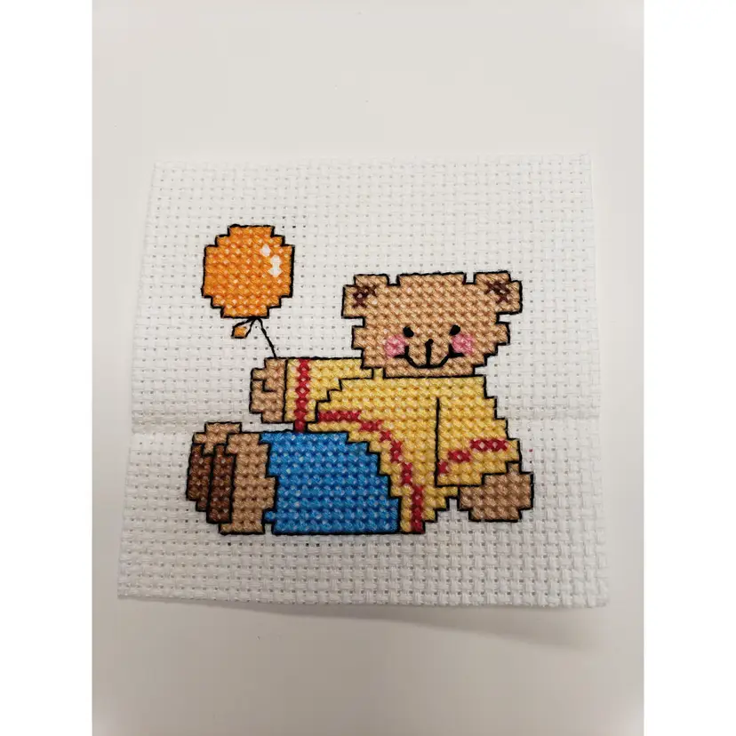 New Handmade Cross-stitched Bear With Balloon Piece