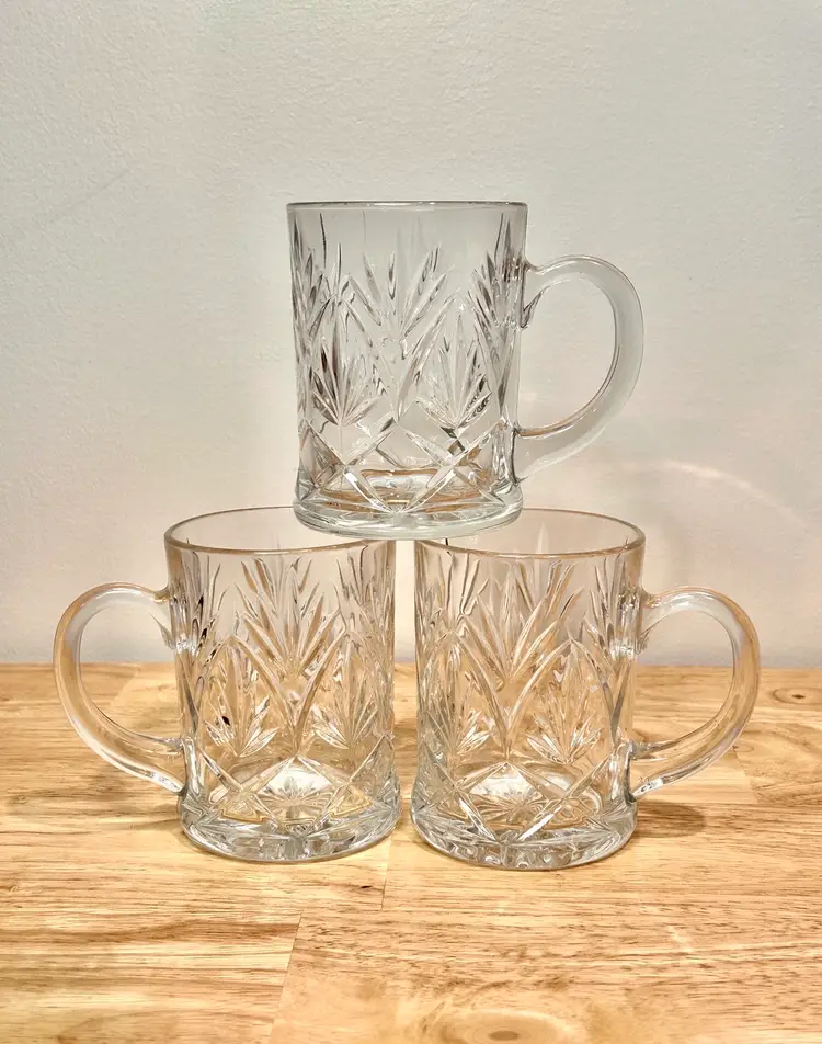 Paul Sebastian Vintage 1990’s Coffee Mugs Beer Mugs Crystal Glassware Set Of 3