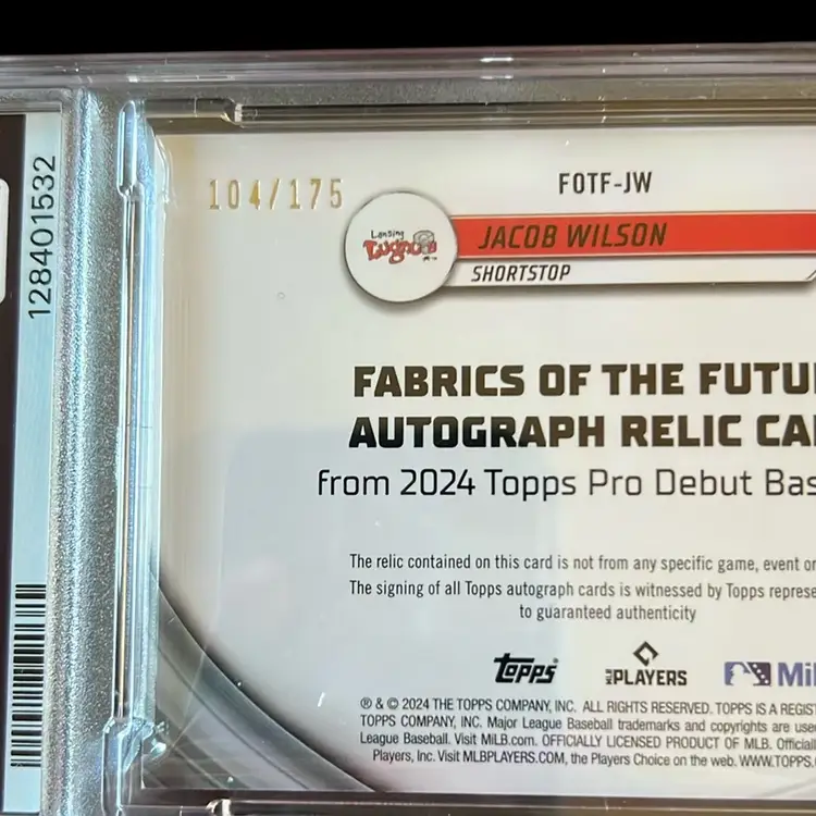 Jacob Wilson 2024 Topps Pro Debut Fabrics of the Future Auto/Relic /175