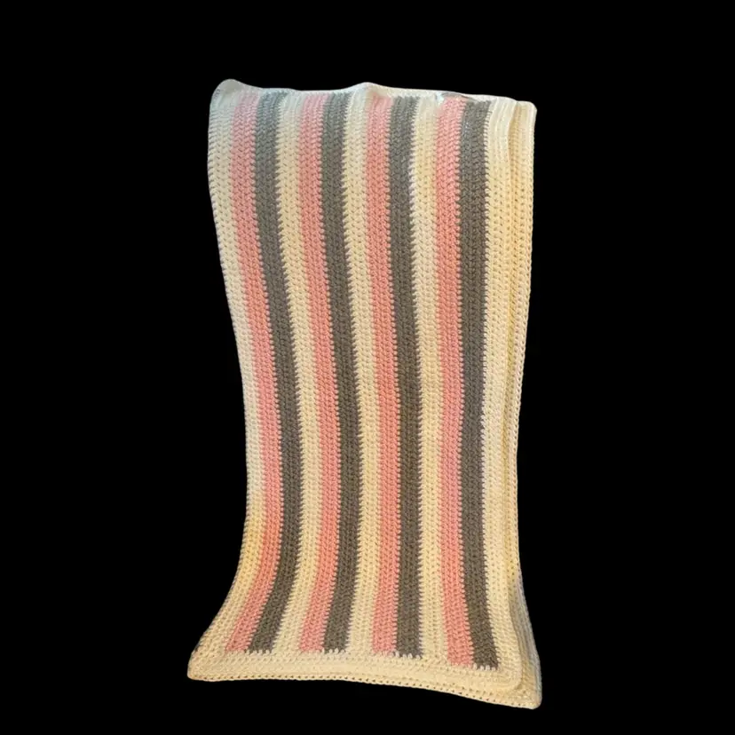 36”x40” Pink Baby Afghan/lap Throw With Pink/white/gray Stripes