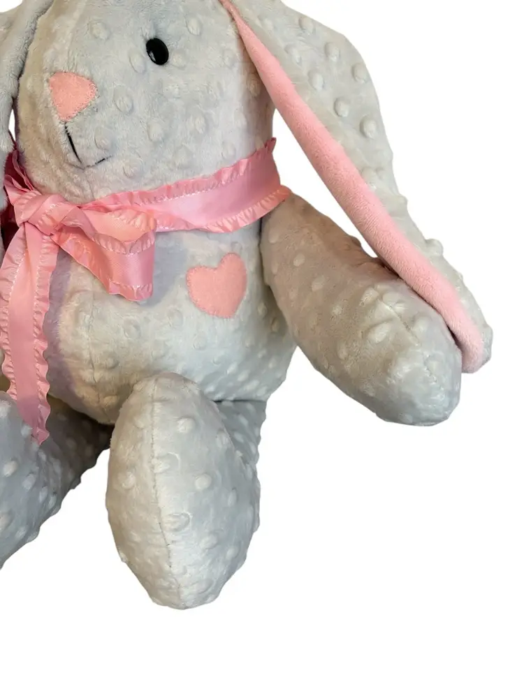 Hand Created Gray Bunny Rabbit Plush Textured Felt Appliqué Heart Pink Bow New