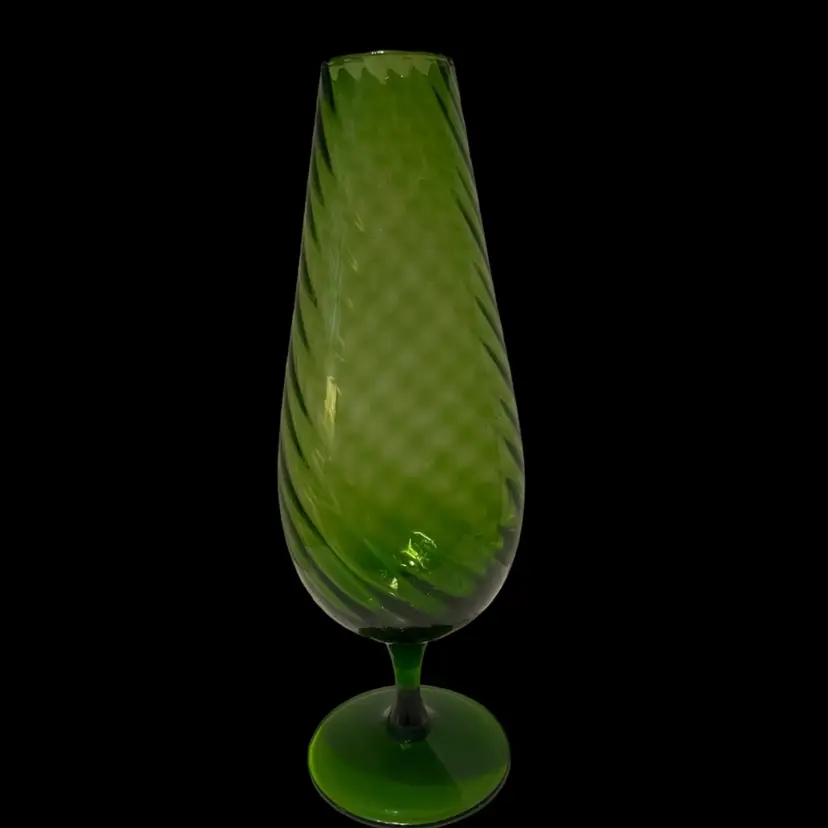 Vintage Empoli Italy Hand Blown Green Swirl Optic Art Glass Pedestal Vase 12.5”