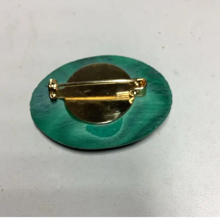 Malachite Natural Green Stone Brooch 1 1/2” Beautiful Piece