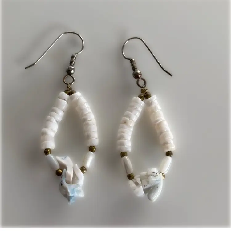 Vintage Ocean Tumbled Puka Shell Bead Hoop Earrings