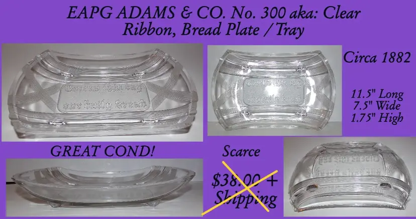EAPG Adams Co. Clear Ribbon Bread Plate/Tray c1882!!!
