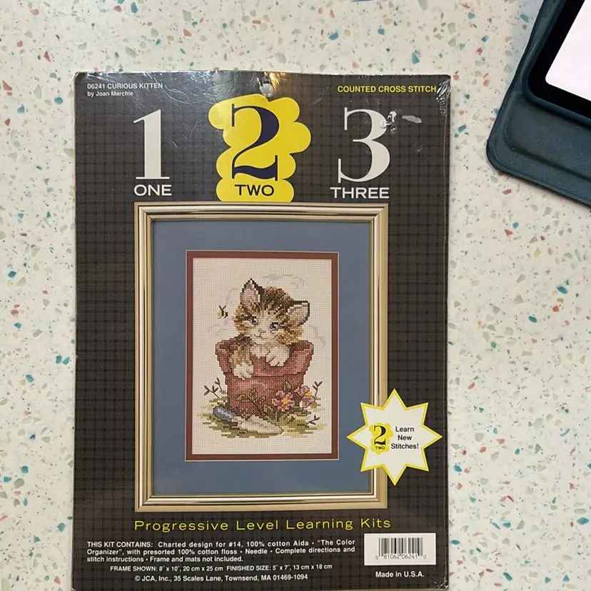 Curious Kitten Counted Cross Stitch Kit #06241 Vintage 1990 Designed By Joan Marchie