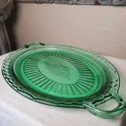 Green Depression Glass Platter with Handles
