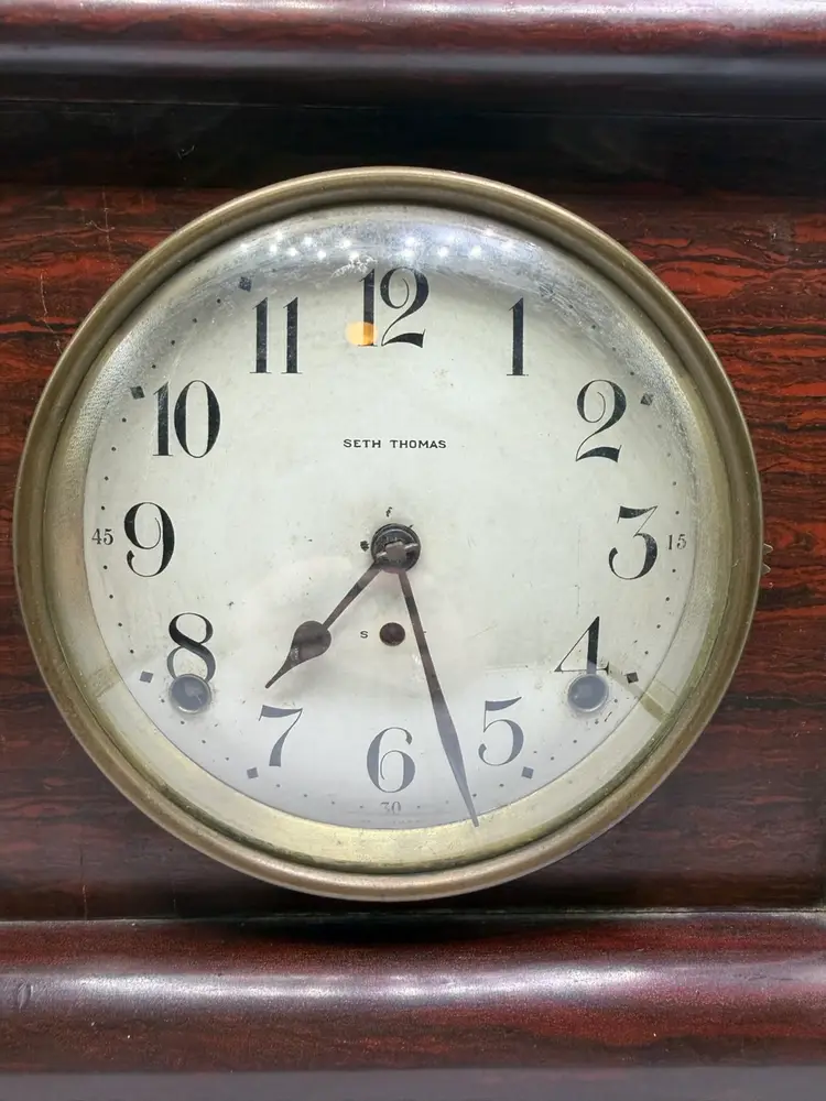 Antique Seth Thomas Adamantine 8 Day Rosewood Mantle Clock, UNTESTED