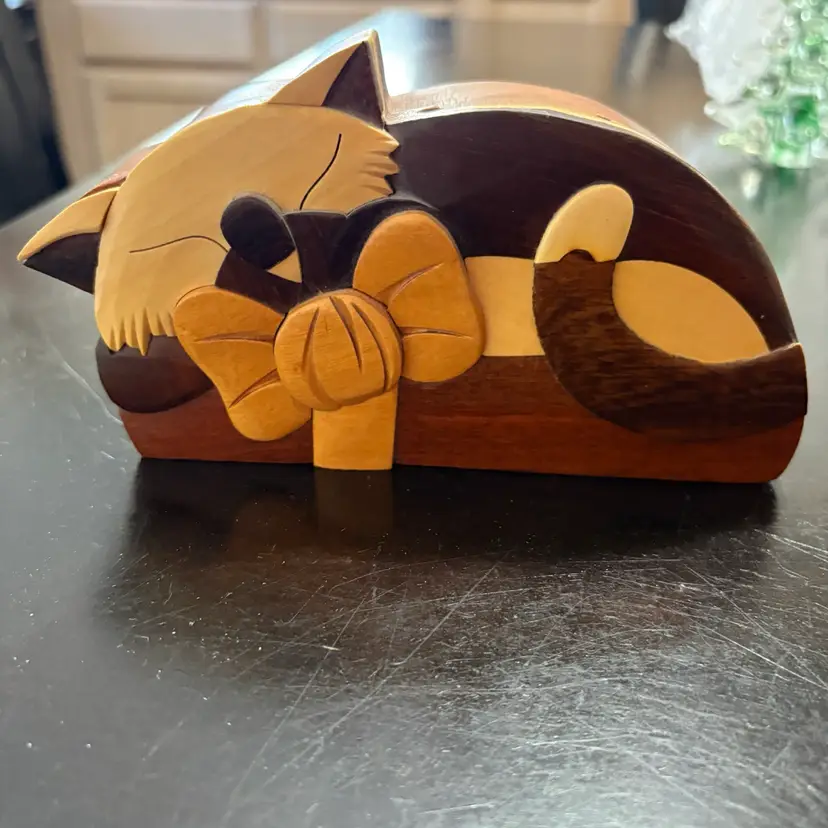 Cat kitten Puzzle Box Wood